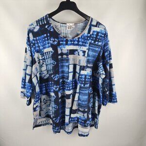 Parsley & Sage Blouse Womens Plus 3X Multicolor Tunic Art Decor 3/4 Sleeve
